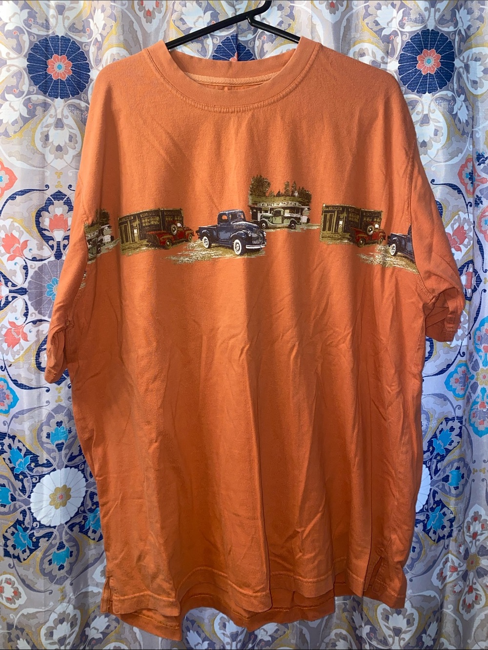 Men's Orange Short-Sleeve Graphic Tee with Retro Truck Band